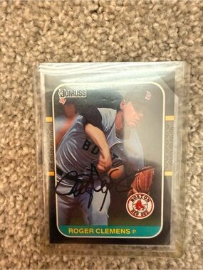Roger Clemens Autographed Baseball Card - Blue